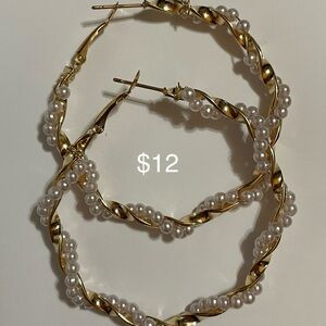 Gold and Pearl Hoop Earrings